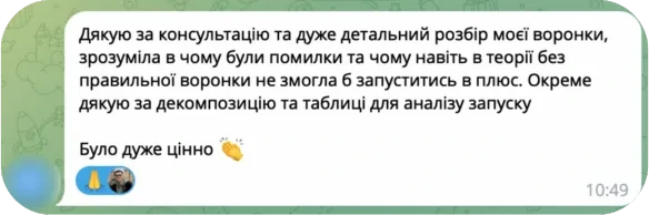 Отзыв в Telegram на украинском: детальный разбор воронки, стало понятно, в чем были ошибки